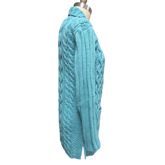 Aran Crafts Ireland Merino Wool Zip Sweater Aqua Pockets Snap Collar M NWOT - Picture 3 of 8